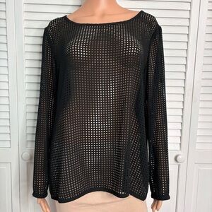 2/$25 BANANA REPUBLIC Black Fishnet Long Sleeve Blouse Size XL